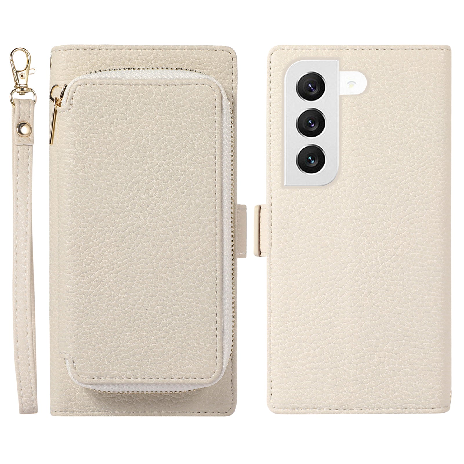 Shockproof Phone Case Wallet for Samsung Galaxy S23 PU Leather 2-in-1 Magnetic Phone Cover Stand with Zipper Card Bag