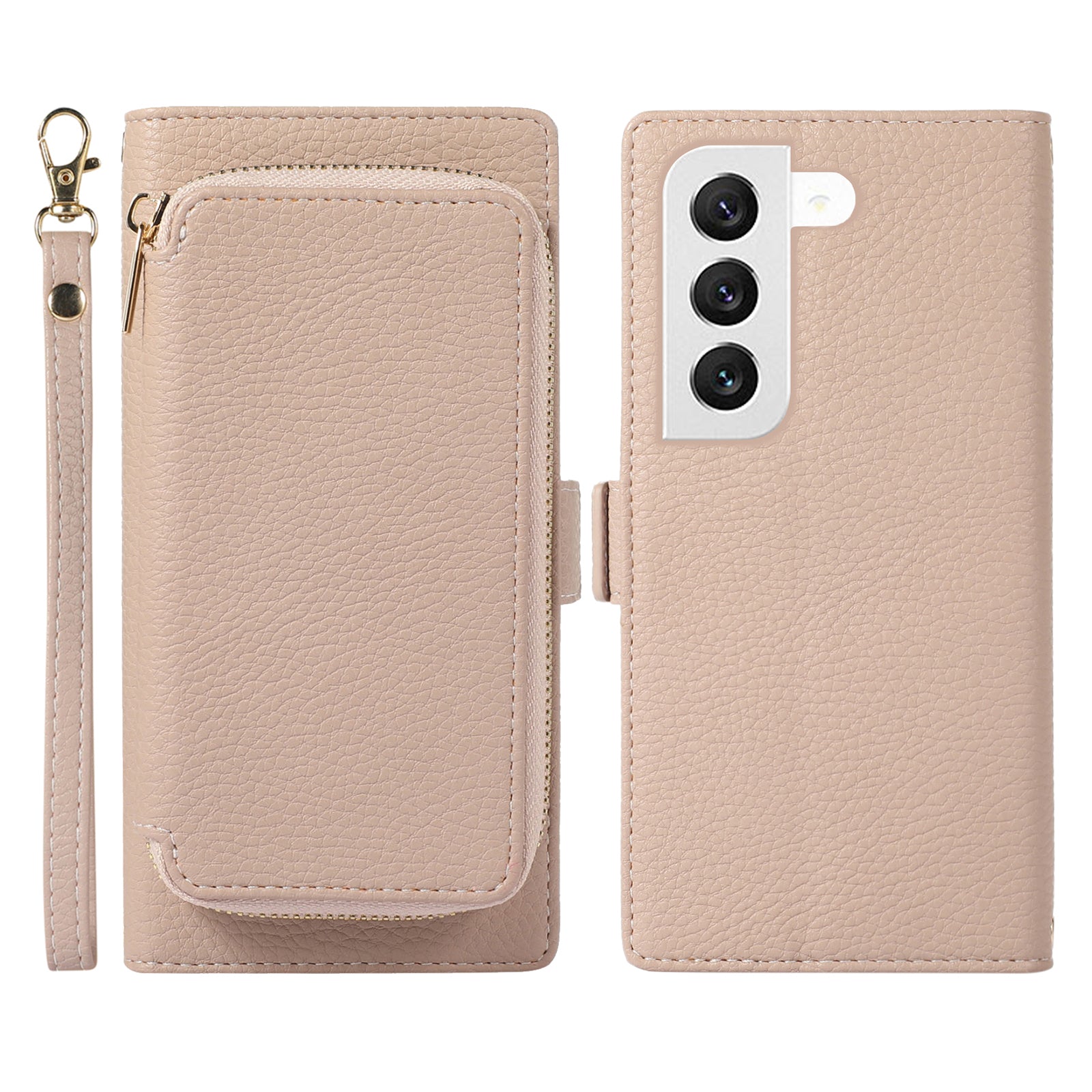 Shockproof Phone Case Wallet for Samsung Galaxy S23 PU Leather 2-in-1 Magnetic Phone Cover Stand with Zipper Card Bag