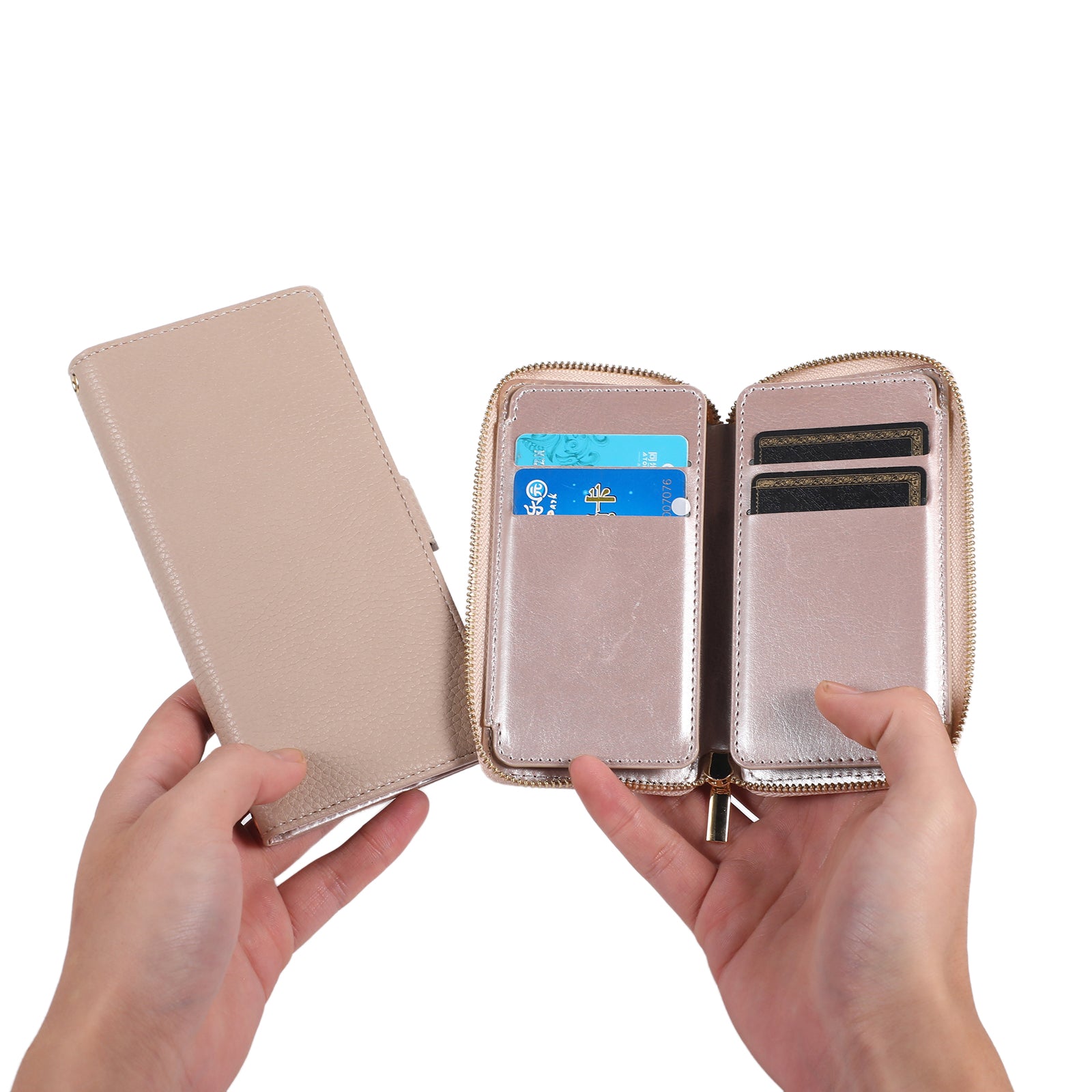 Shockproof Phone Case Wallet for Samsung Galaxy S23 PU Leather 2-in-1 Magnetic Phone Cover Stand with Zipper Card Bag