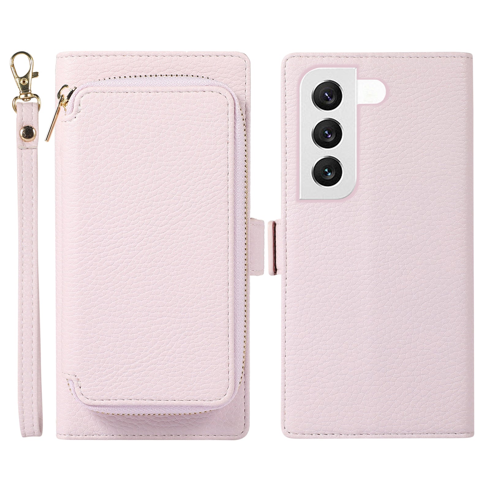 Shockproof Phone Case Wallet for Samsung Galaxy S23 PU Leather 2-in-1 Magnetic Phone Cover Stand with Zipper Card Bag