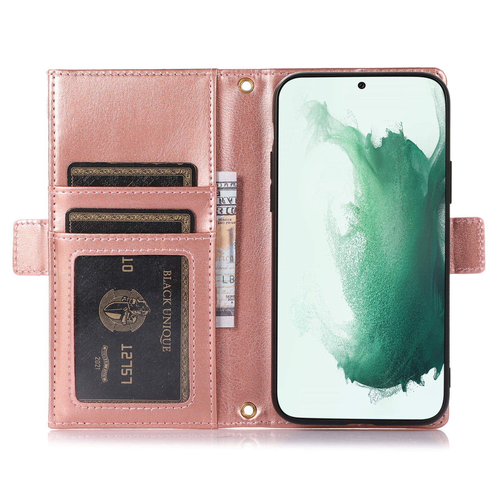 Shockproof Phone Case Wallet for Samsung Galaxy S23 PU Leather 2-in-1 Magnetic Phone Cover Stand with Zipper Card Bag