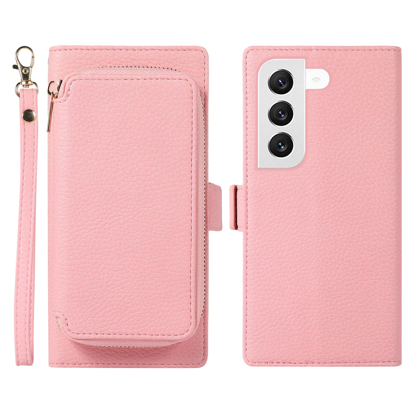 Shockproof Phone Case Wallet for Samsung Galaxy S23 PU Leather 2-in-1 Magnetic Phone Cover Stand with Zipper Card Bag