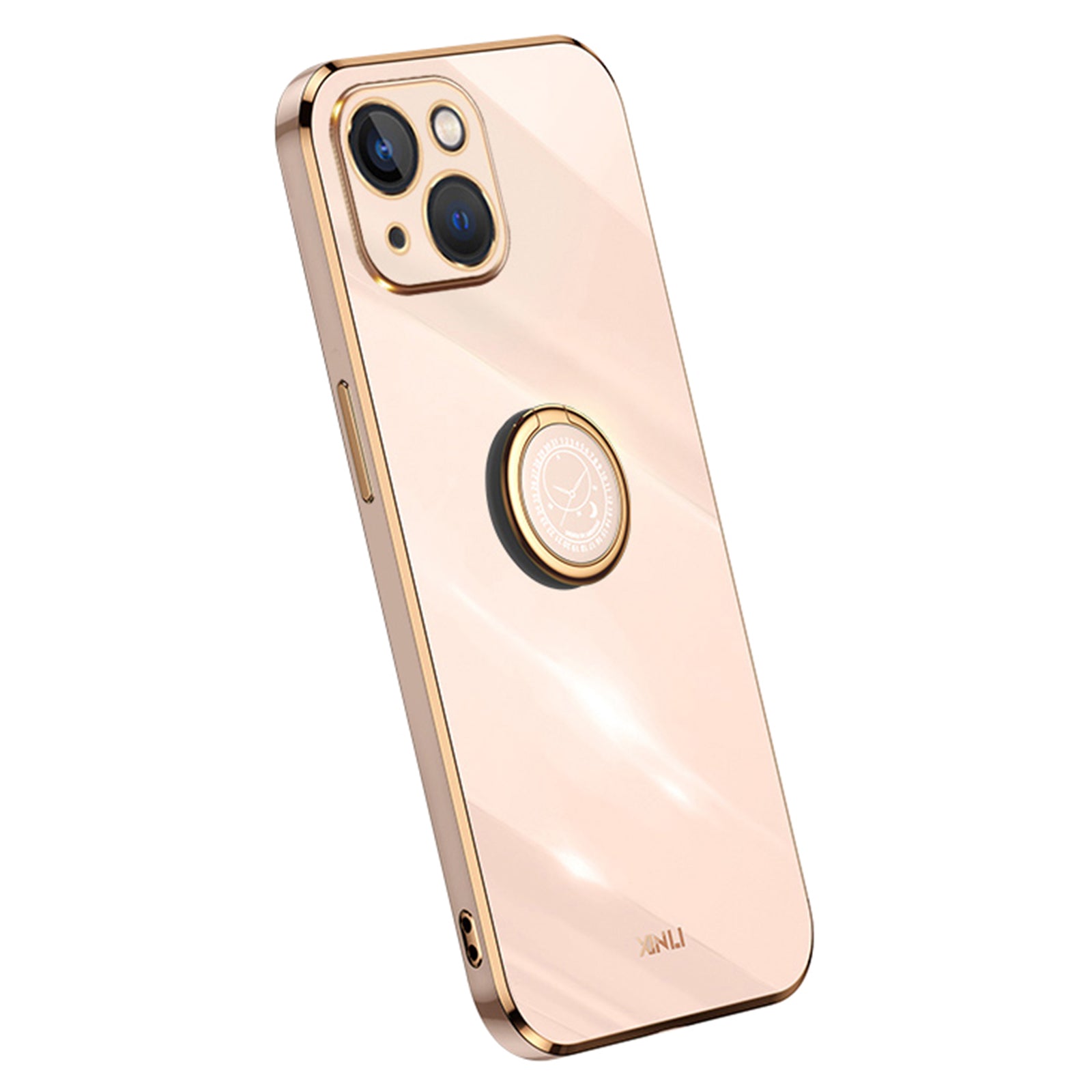 XINLI For iPhone 14 Cell Phone Cover Electroplating Golden Edge Shockproof Smartphone Case with Ring Kickstand - Purple