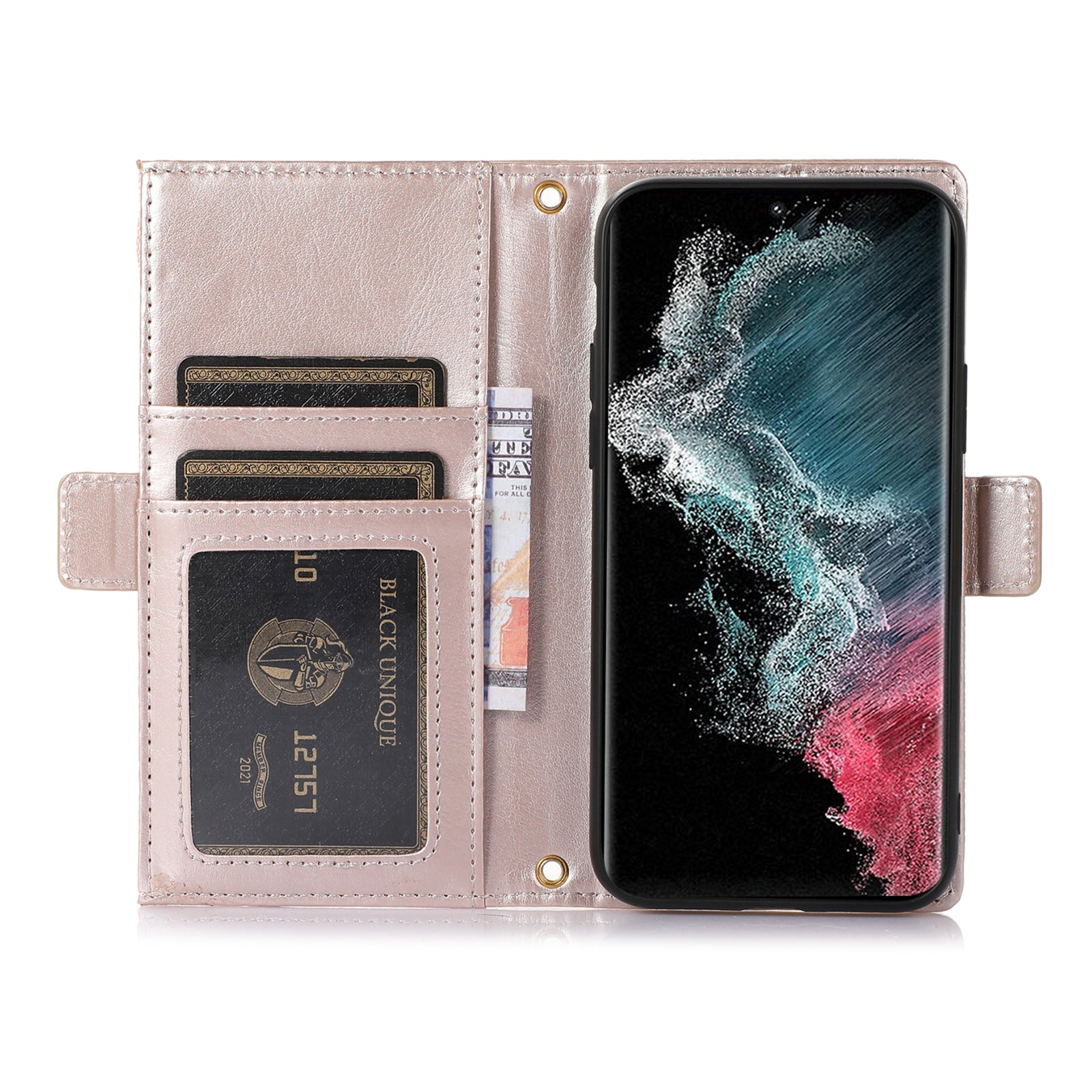 Phone Case for Samsung Galaxy S23 Ultra Litchi Texture PU Leather Detachable Zipper Wallet Cover Stand with Strap