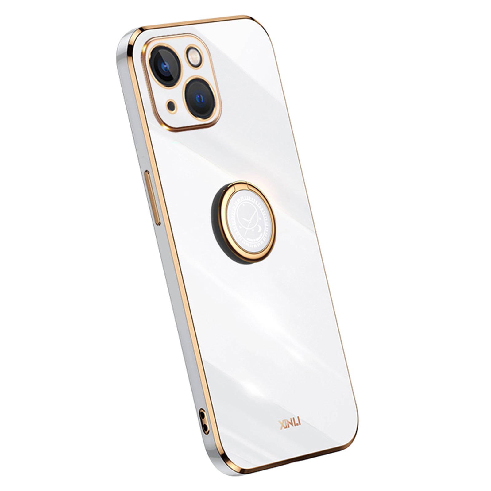 XINLI For iPhone 13 6.1 inch Ring Kickstand Soft TPU Back Shell, Electroplating Golden Edge Case Cover - Pink