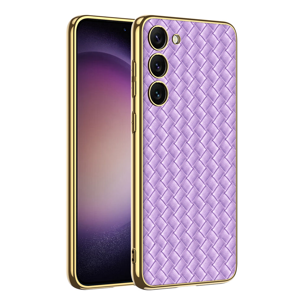 GKK til Samsung Galaxy S23 PU læder pc-telefonetui vævet tekstur galvanisering TPU-ramme telefoncover 