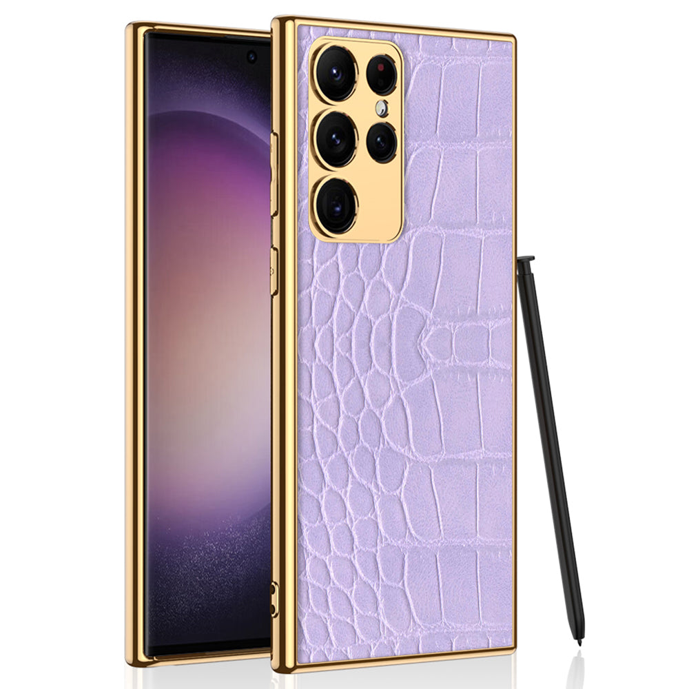 GKK For Samsung Galaxy S23 Ultra Crocodile / Snake Texture PU Leather Coated PC Back Case Electroplating TPU Frame Phone Cover