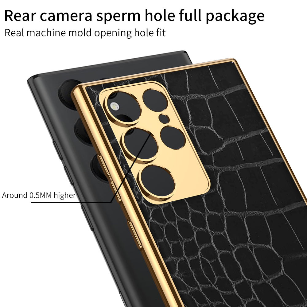 GKK For Samsung Galaxy S23 Ultra Crocodile / Snake Texture PU Leather Coated PC Back Case Electroplating TPU Frame Phone Cover