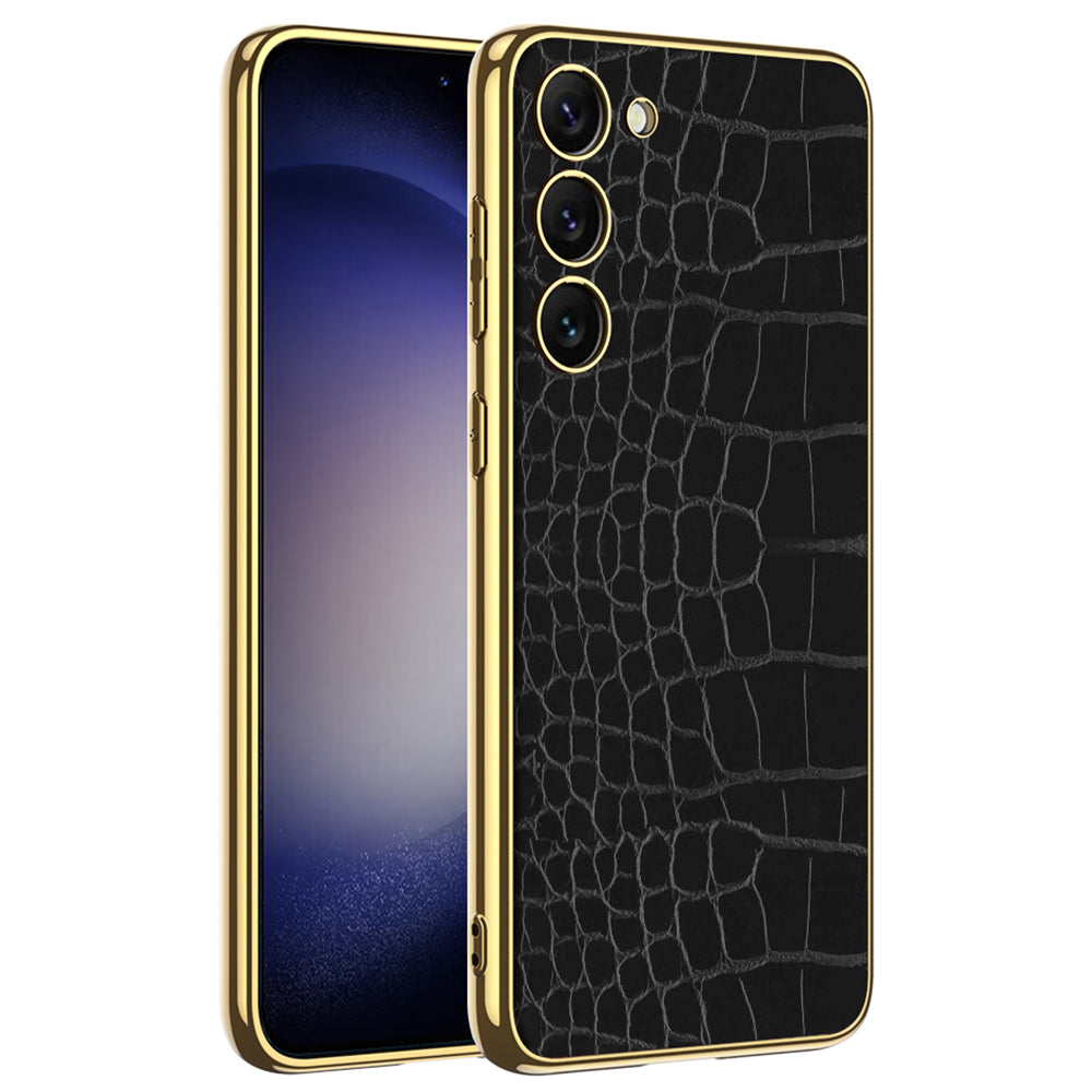 GKK Crocodile / Snake Texture Case for Samsung Galaxy S23 PU Leather Coated PC Back Case Electroplating TPU Frame Phone Cover
