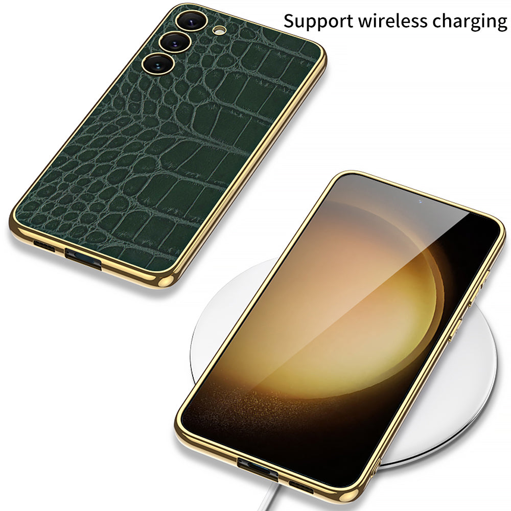 GKK Crocodile / Snake Texture Case for Samsung Galaxy S23 PU Leather Coated PC Back Case Electroplating TPU Frame Phone Cover