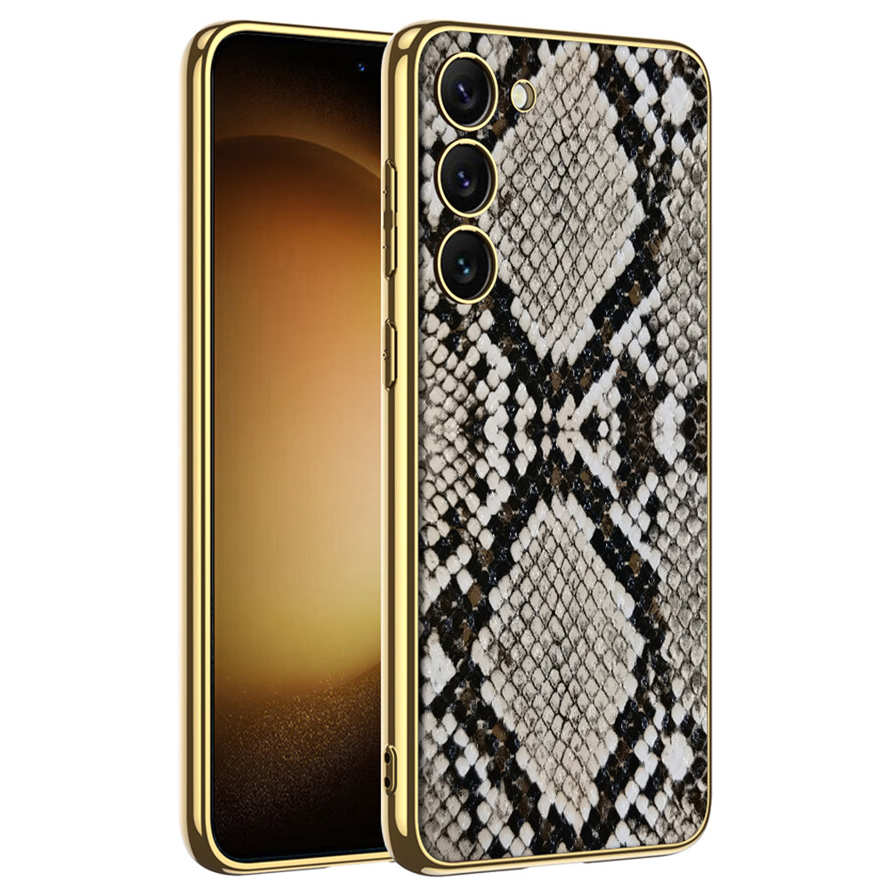 GKK Crocodile / Snake Texture Case for Samsung Galaxy S23 PU Leather Coated PC Back Case Electroplating TPU Frame Phone Cover