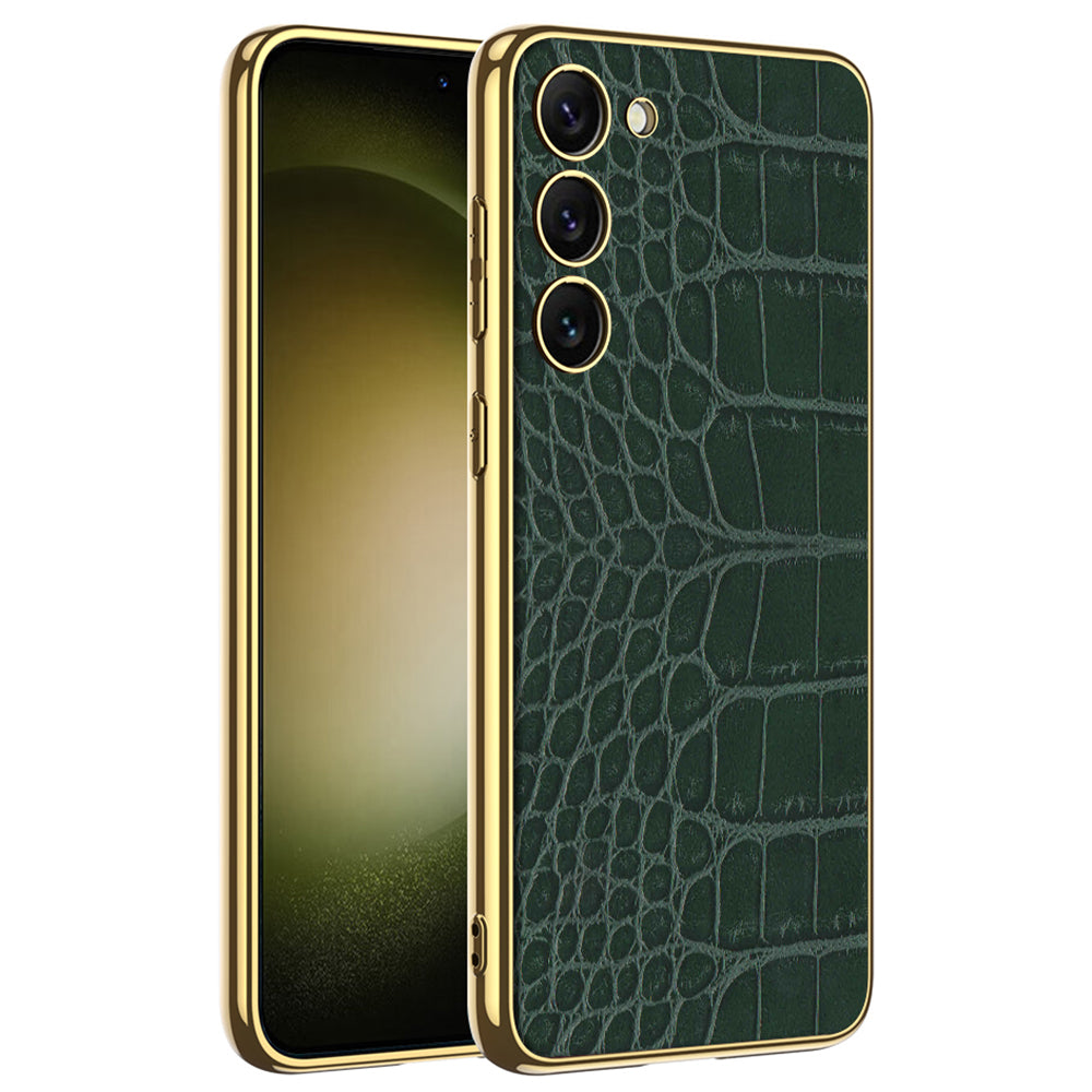 GKK Crocodile / Snake Texture Case for Samsung Galaxy S23 PU Leather Coated PC Back Case Electroplating TPU Frame Phone Cover