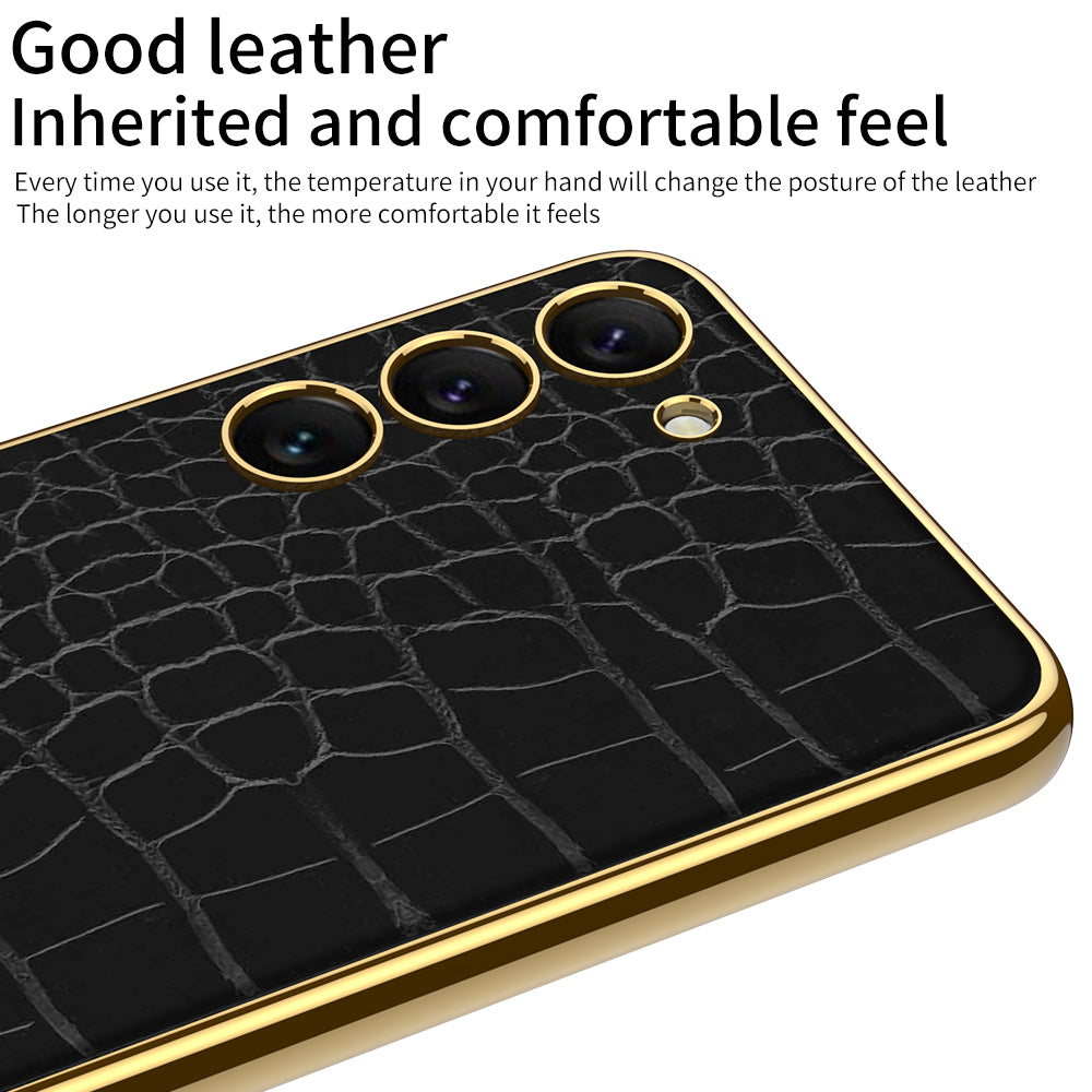 GKK Crocodile / Snake Texture Case for Samsung Galaxy S23 PU Leather Coated PC Back Case Electroplating TPU Frame Phone Cover