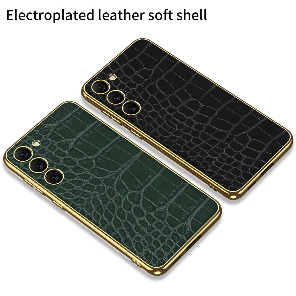 GKK Crocodile / Snake Texture Case for Samsung Galaxy S23+, Electroplating TPU Frame PU Leather Coated PC Back Case - Crocodile Texture / Purple