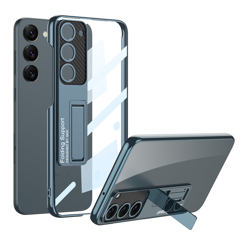 GKK Phantom Bracket Series for Samsung Galaxy S23 Electroplating Clear Hard PC Phone Case Kickstand Cover