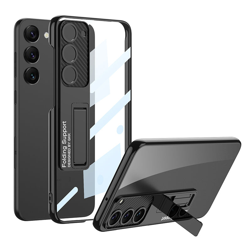 GKK Phantom Bracket Series for Samsung Galaxy S23 Electroplating Clear Hard PC Phone Case Kickstand Cover