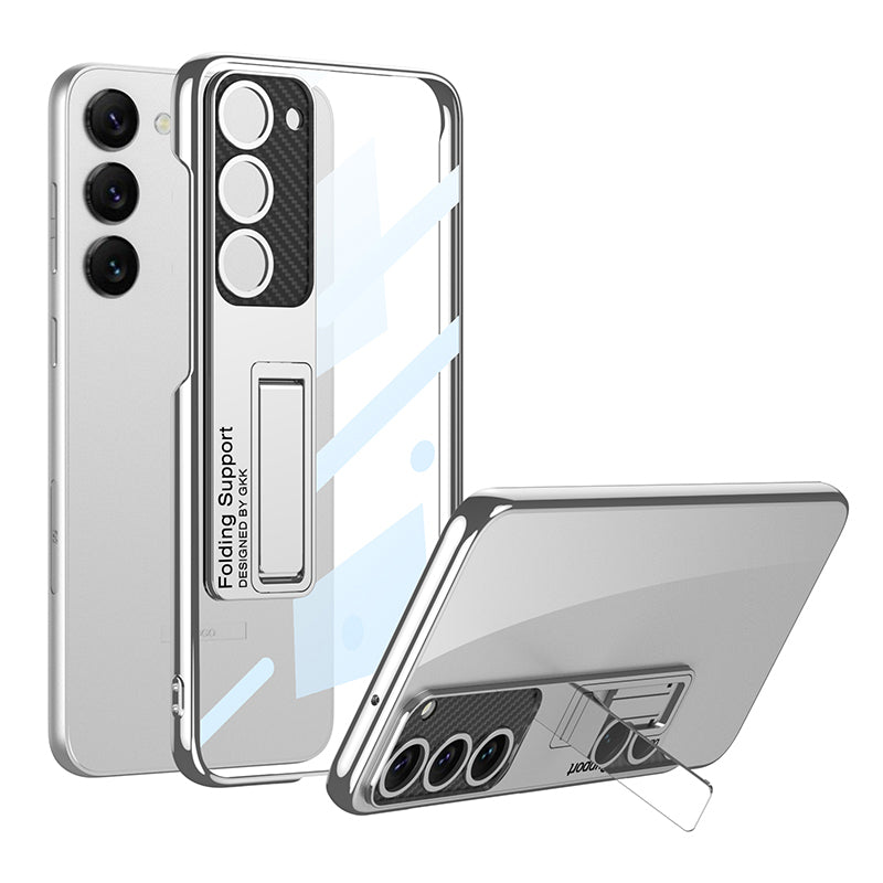 GKK Phantom Bracket Series for Samsung Galaxy S23 Electroplating Clear Hard PC Phone Case Kickstand Cover