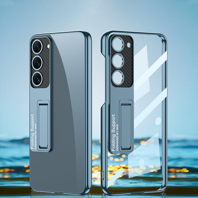 GKK Phantom Bracket Series for Samsung Galaxy S23 Electroplating Clear Hard PC Phone Case Kickstand Cover