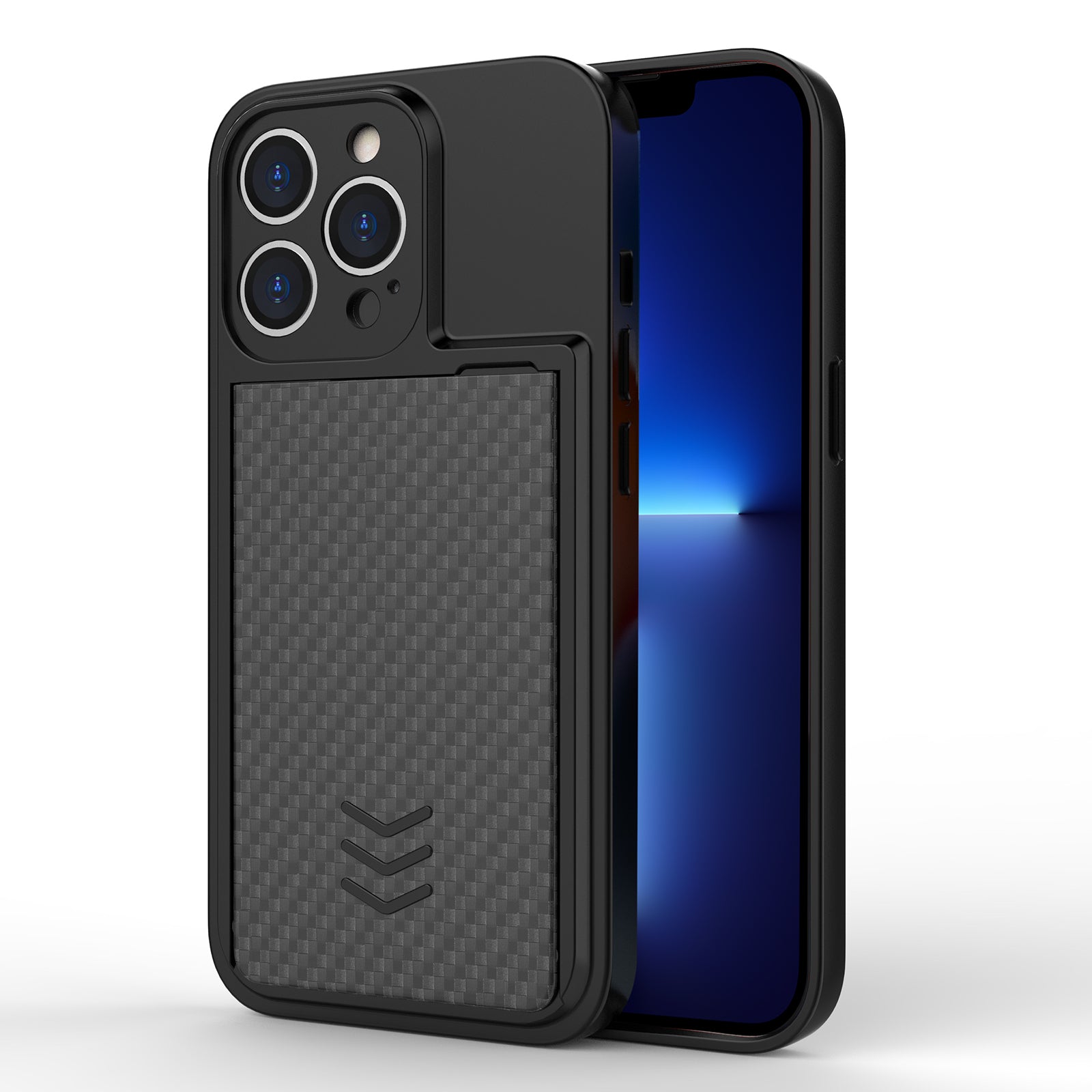 Non-slip Phone Cover Card Holder For iPhone 13 Pro Max 6.7 inch, Anti-fall TPU+ PC Protective Phone Case - Blue