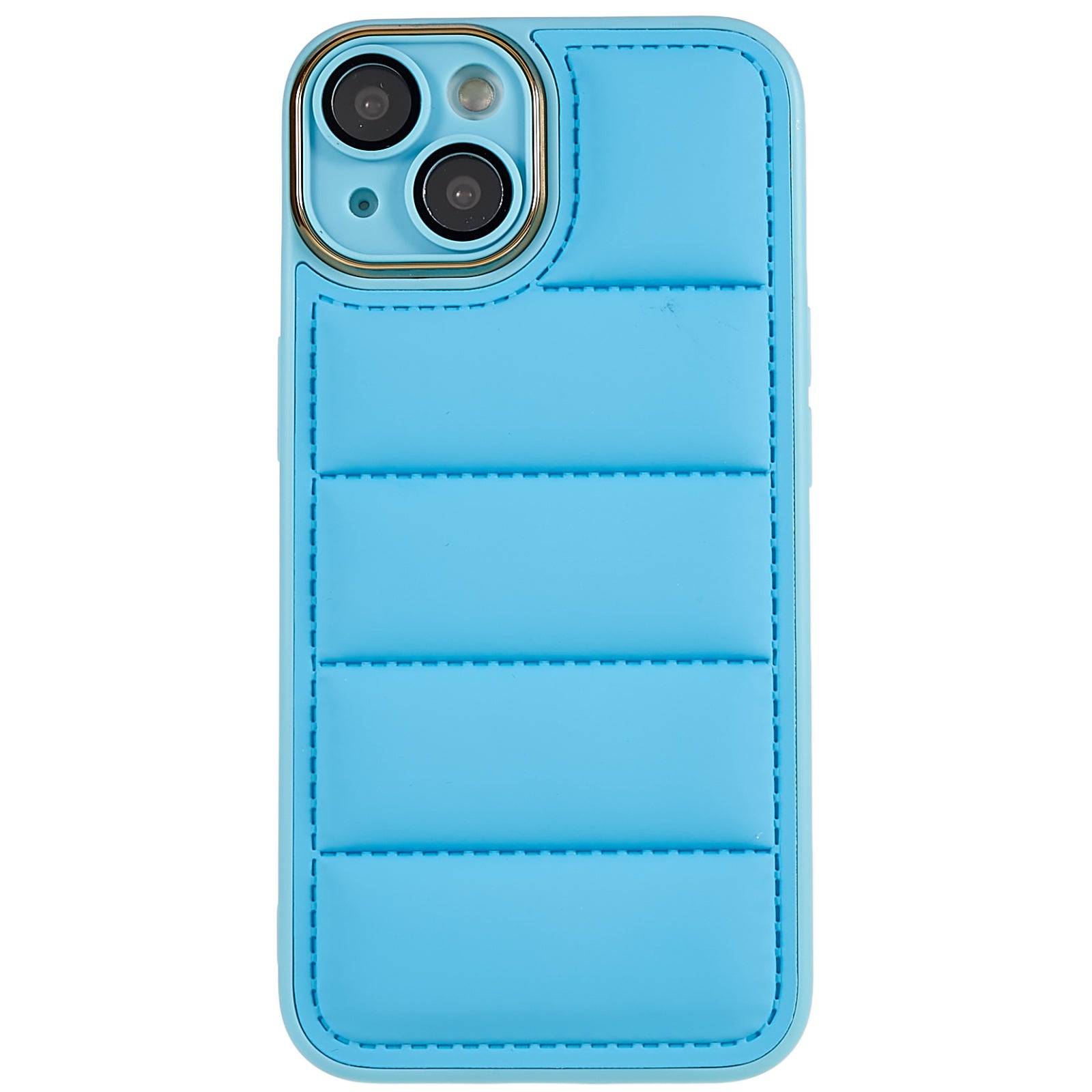 Cell Phone Case for iPhone 14 Plus, Down Jacket Design Cover with Electroplating Glass Lens Protector - Yellow