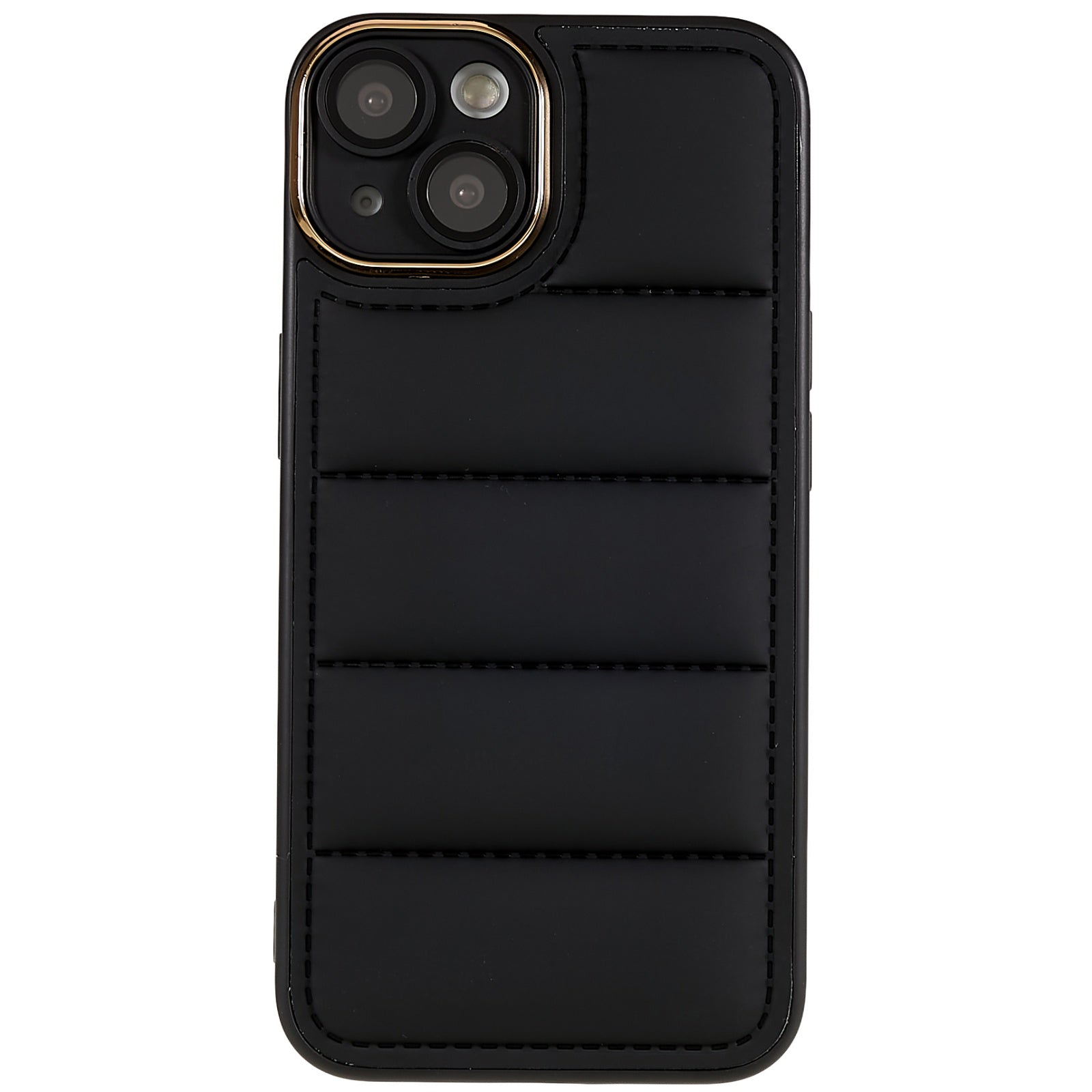 Glass Lens Protector Phone Case for iPhone 13 6.1 inch, Electroplating Lens Frame Down Jacket Design TPU Back Cover - Yellow