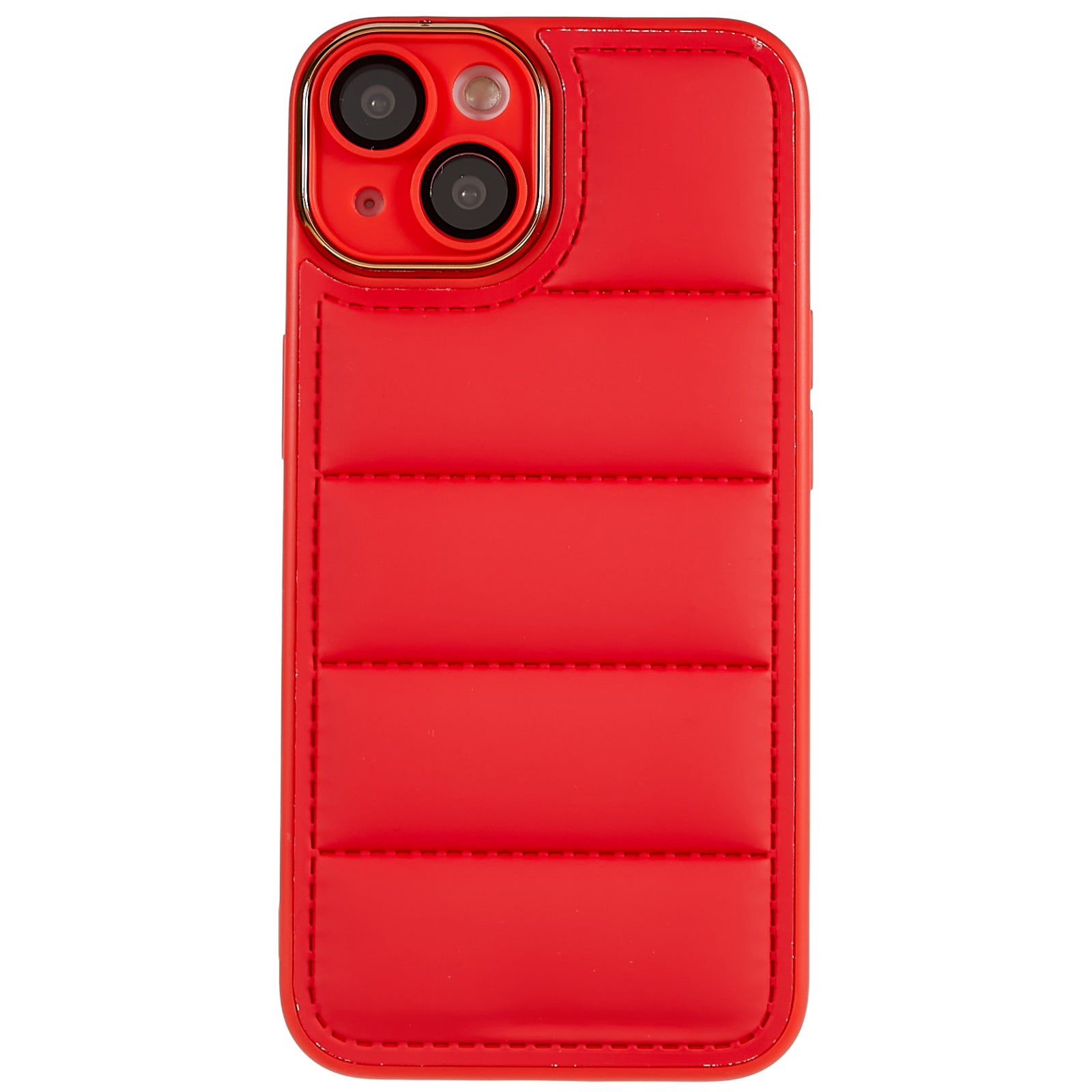 Glass Lens Protector Phone Case for iPhone 13 6.1 inch, Electroplating Lens Frame Down Jacket Design TPU Back Cover - Yellow