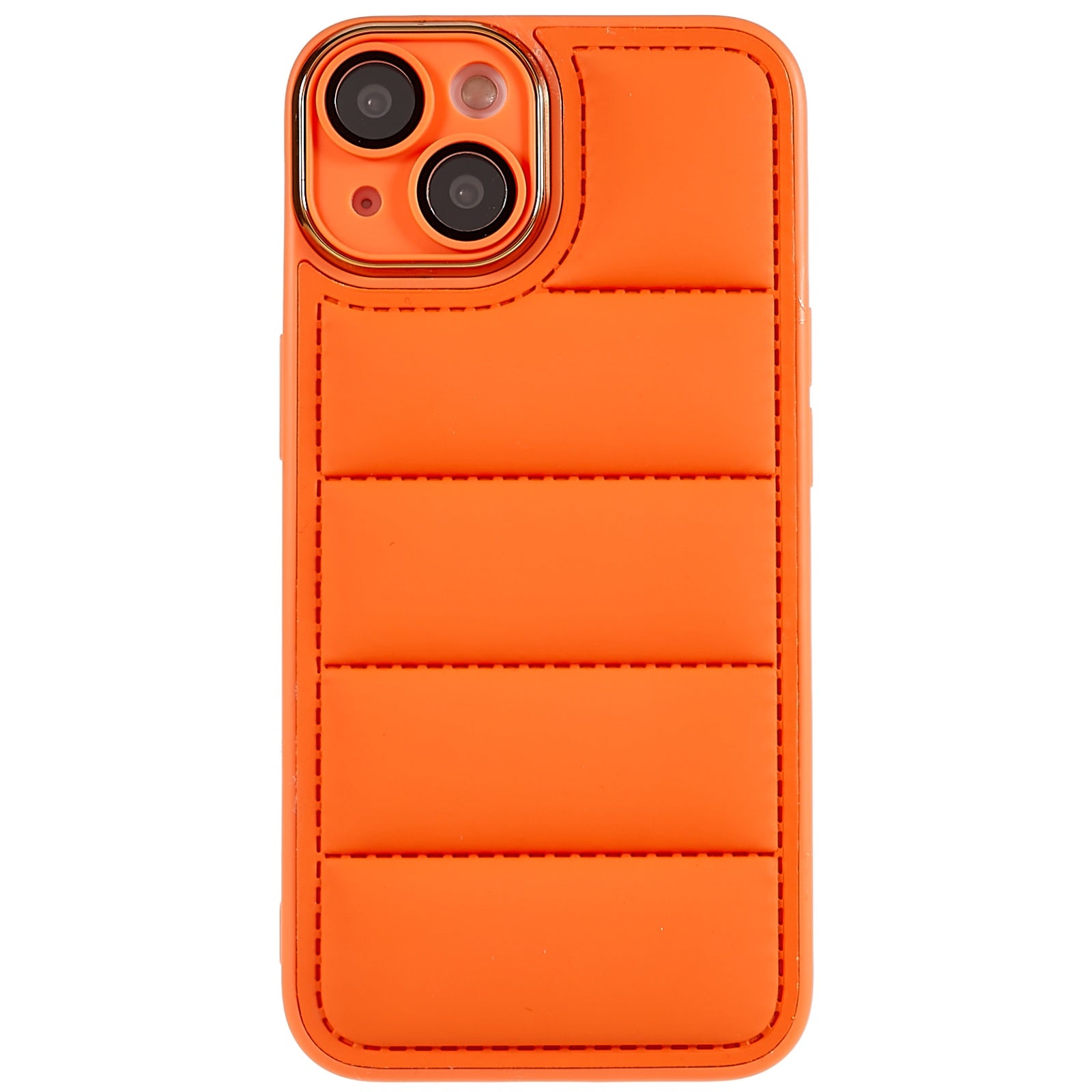 Glass Lens Protector Phone Case for iPhone 13 6.1 inch, Electroplating Lens Frame Down Jacket Design TPU Back Cover - Yellow