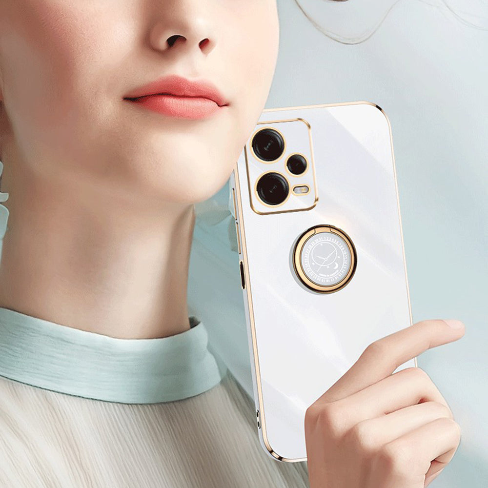XINLI For Xiaomi Redmi Note 12 Pro 5G Ring Holder Kickstand TPU Phone Cover Case with Electroplating Edge