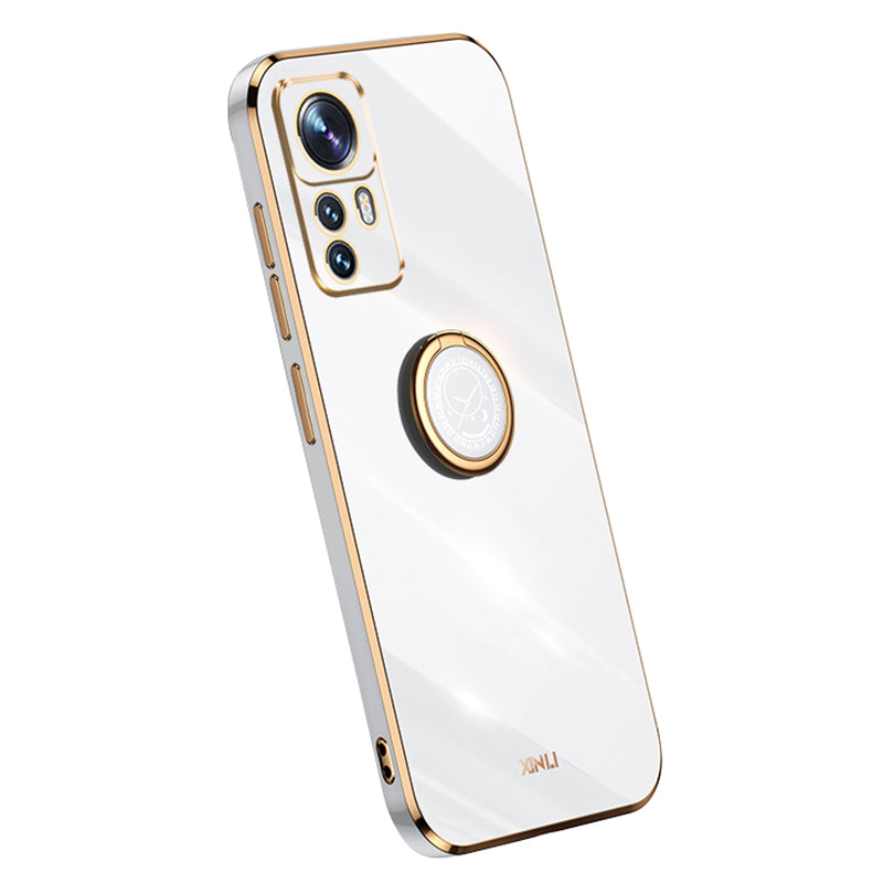 XINLI For Xiaomi 12T Pro 5G Electroplating Mobile Phone Cover Ring Holder Kickstand TPU Phone Case