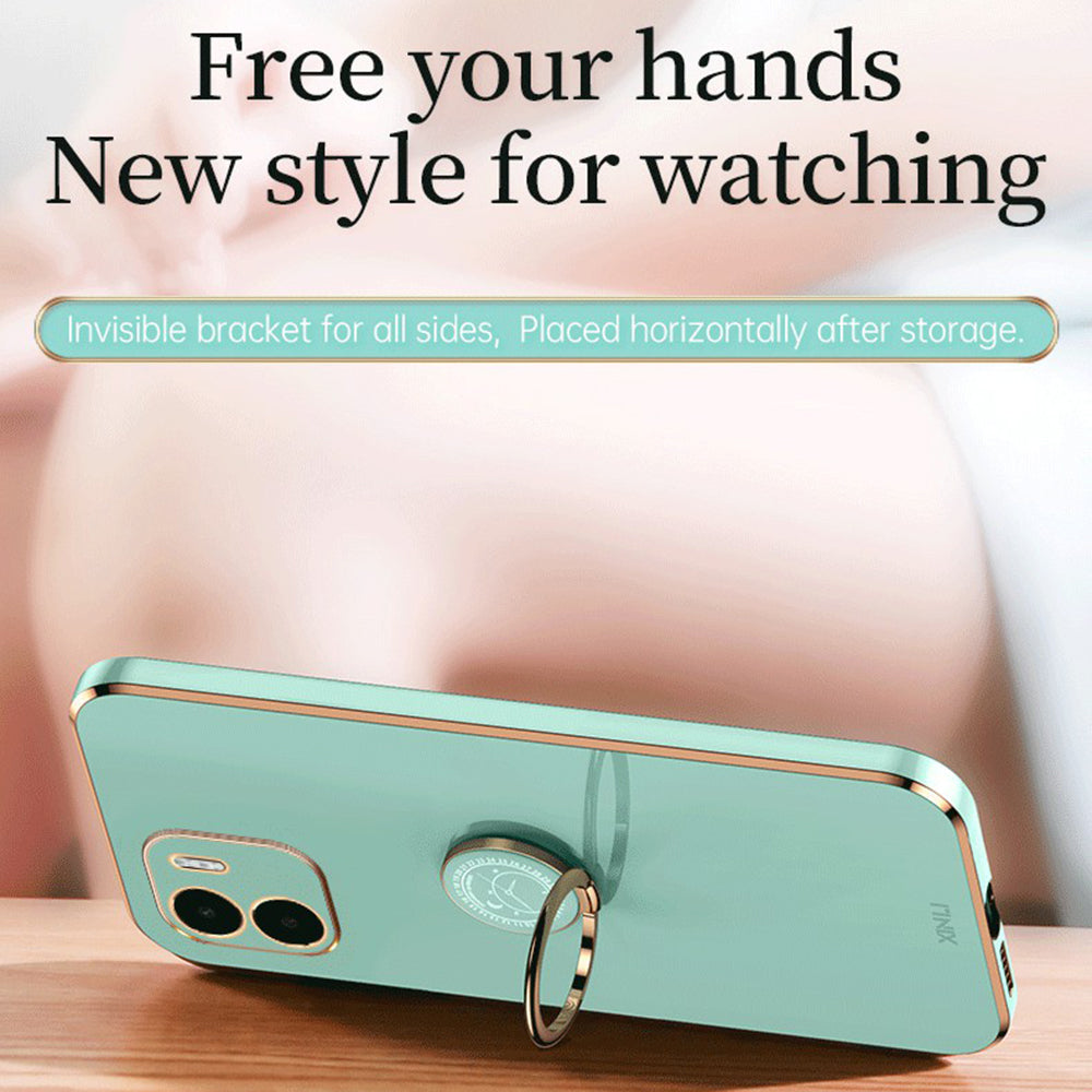 XINLI Kickstand Phone Case for Xiaomi Redmi A1 4G A2 4G Electroplating Golden Edge TPU Phone Cover with Ring Holder