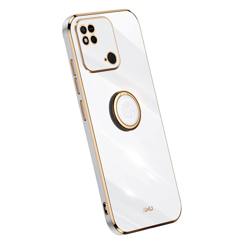 XINLI For Xiaomi Redmi 10C 4G Phone Case Electroplating Golden Edge Ring Holder Kickstand TPU Phone Cover