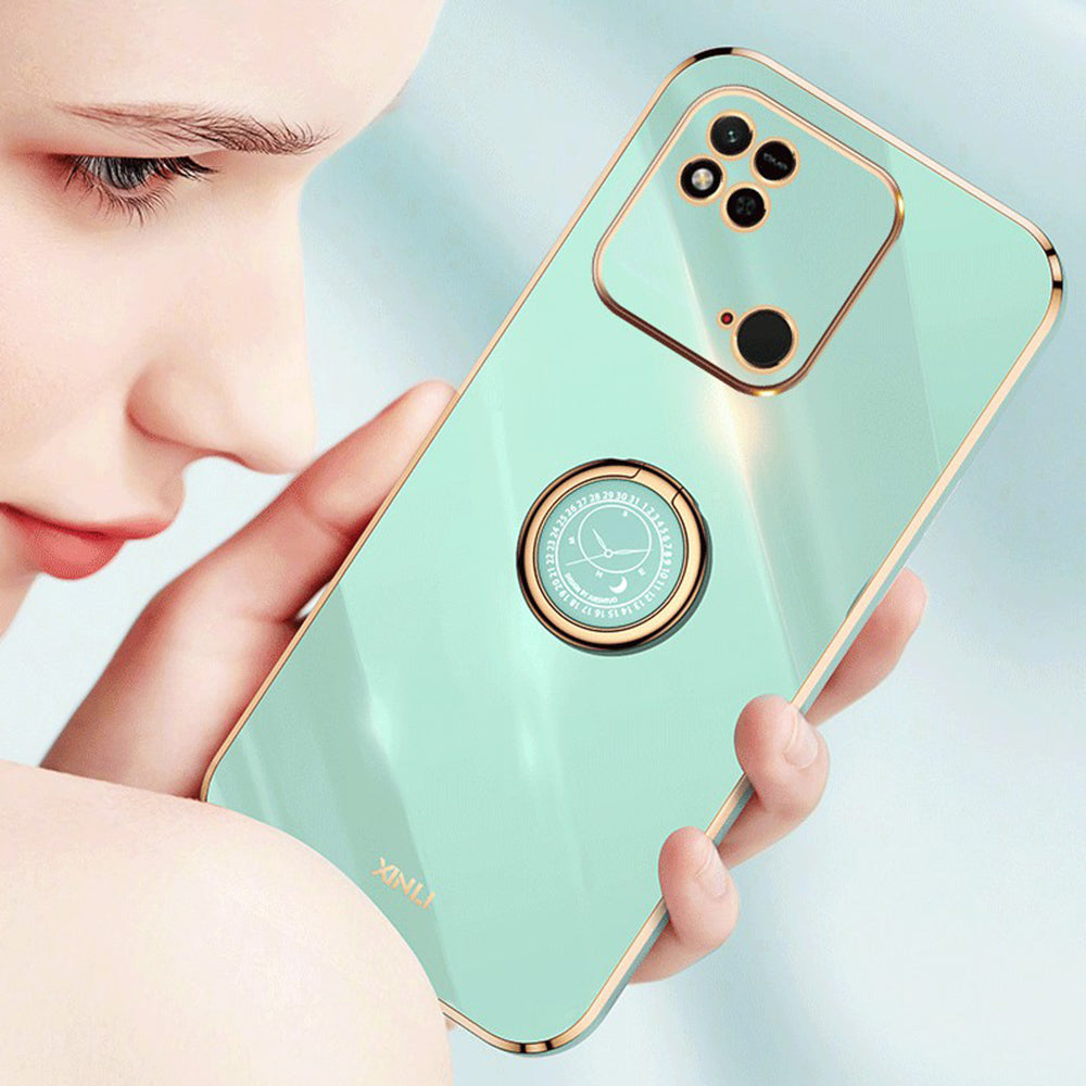 XINLI For Xiaomi Redmi 10C 4G Phone Case Electroplating Golden Edge Ring Holder Kickstand TPU Phone Cover