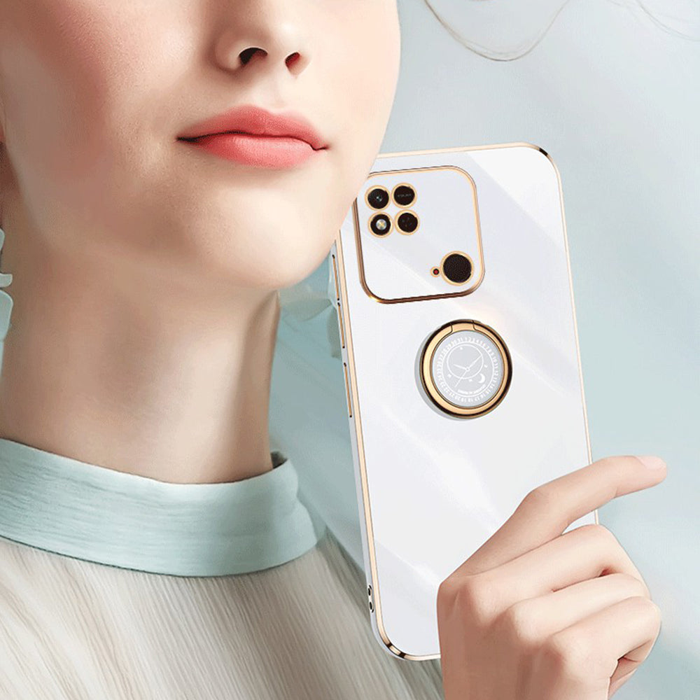XINLI For Xiaomi Redmi 10C 4G Phone Case Electroplating Golden Edge Ring Holder Kickstand TPU Phone Cover