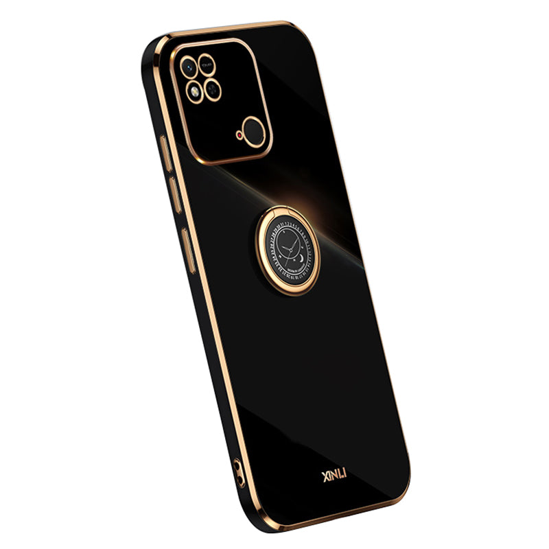 XINLI For Xiaomi Redmi 10C 4G Phone Case Electroplating Golden Edge Ring Holder Kickstand TPU Phone Cover