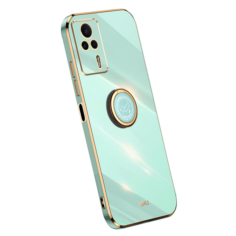 XINLI For Xiaomi Redmi K60E 5G Kickstand TPU Phone Case Ring Holder Phone Cover with Electroplating Golden Edge