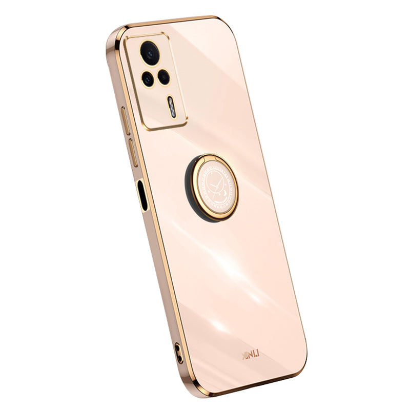 XINLI For Xiaomi Redmi K60E 5G Kickstand TPU Phone Case Ring Holder Phone Cover with Electroplating Golden Edge
