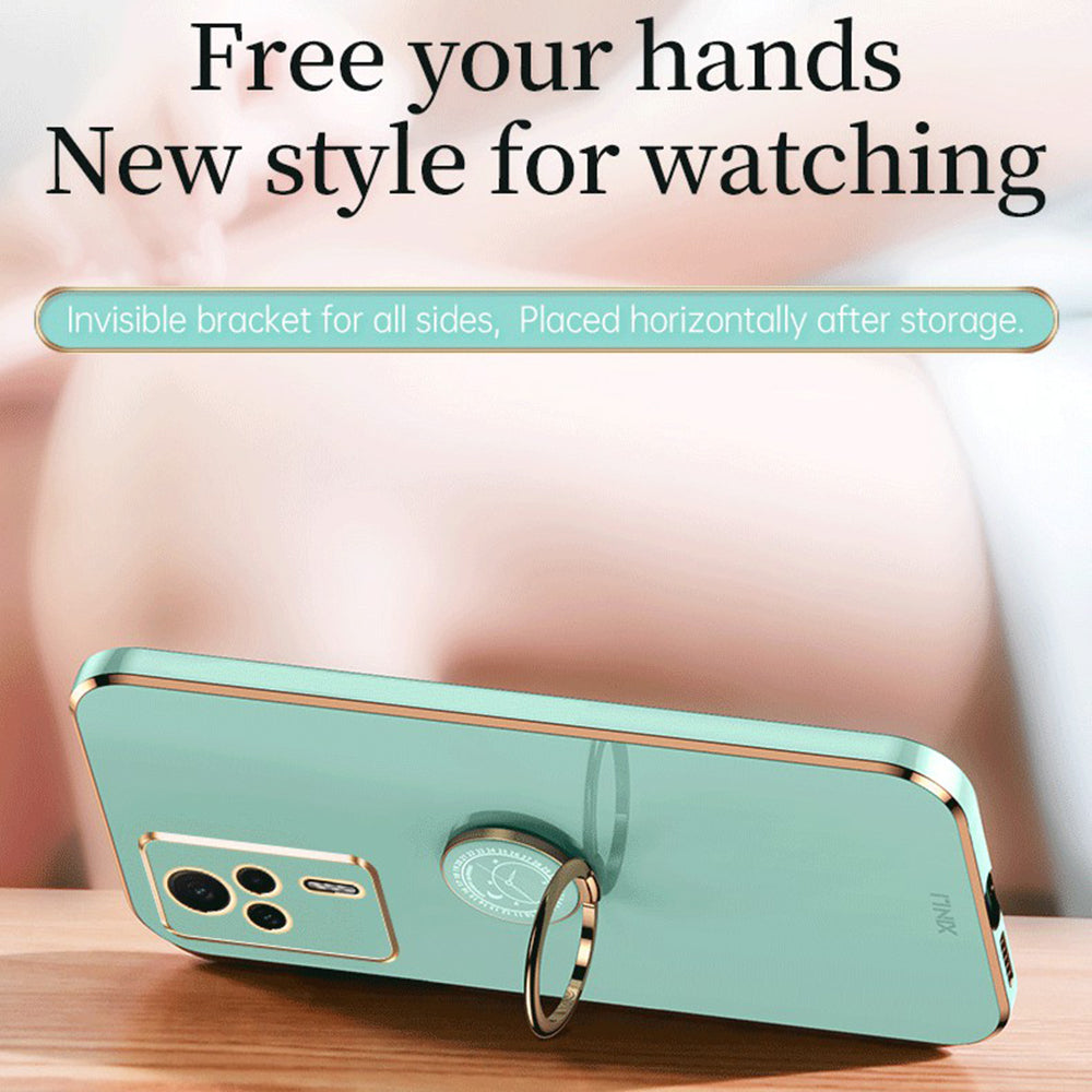 XINLI For Xiaomi Redmi K60E 5G Kickstand TPU Phone Case Ring Holder Phone Cover with Electroplating Golden Edge
