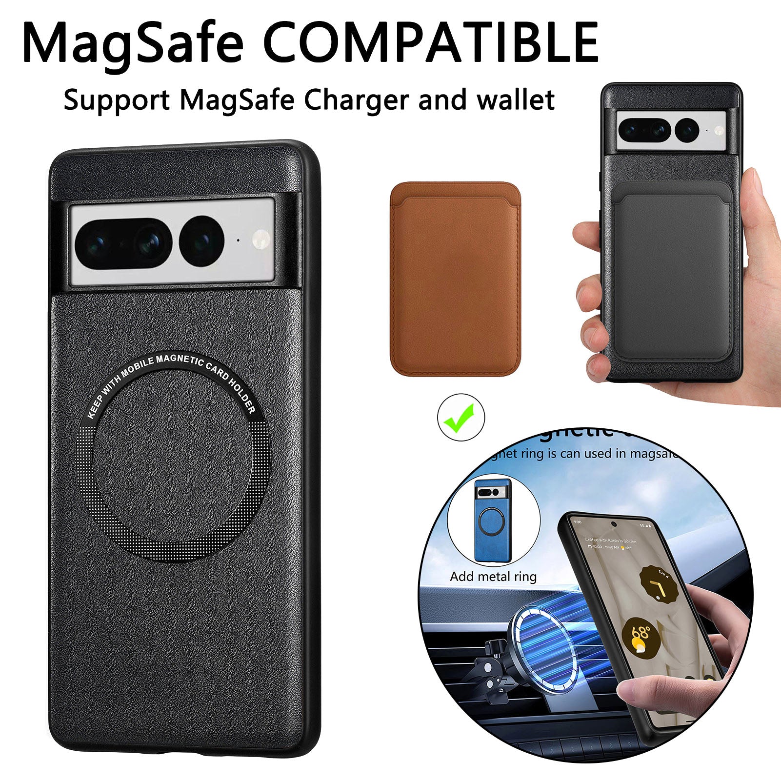 Leather Coated PC TPU Case Compatible with MagSafe for Google Pixel 7 Pro 5G Phone Cover