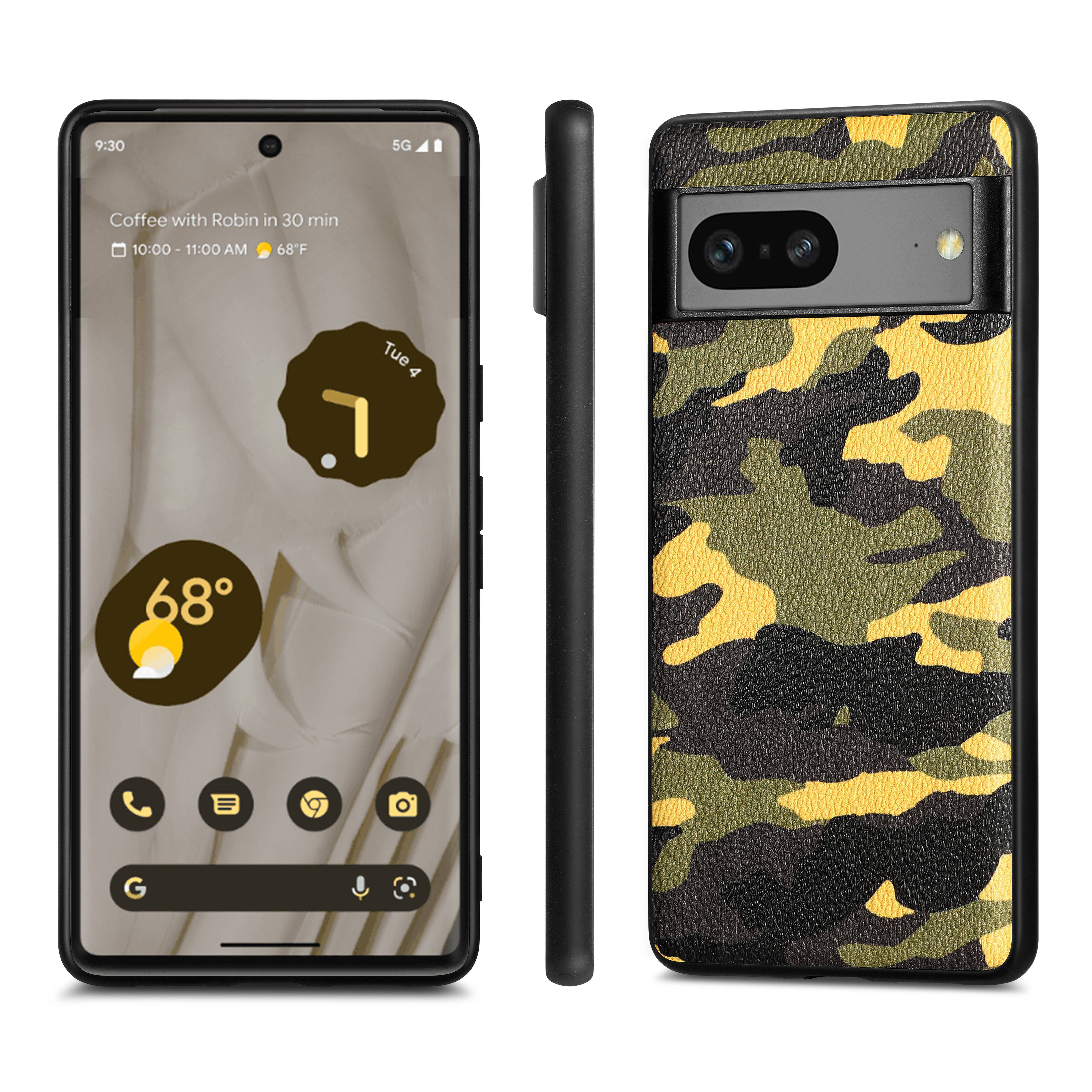 For Google Pixel 7a 5G Camouflage Pattern Phone Case PU Leather Coated PC TPU Cell Phone Cover