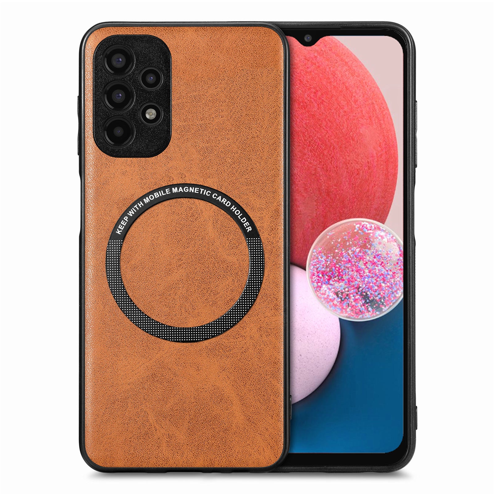 For Samsung Galaxy A13 4G Phone Case Compatible with MagSafe PU Leather Coated PC TPU Cover