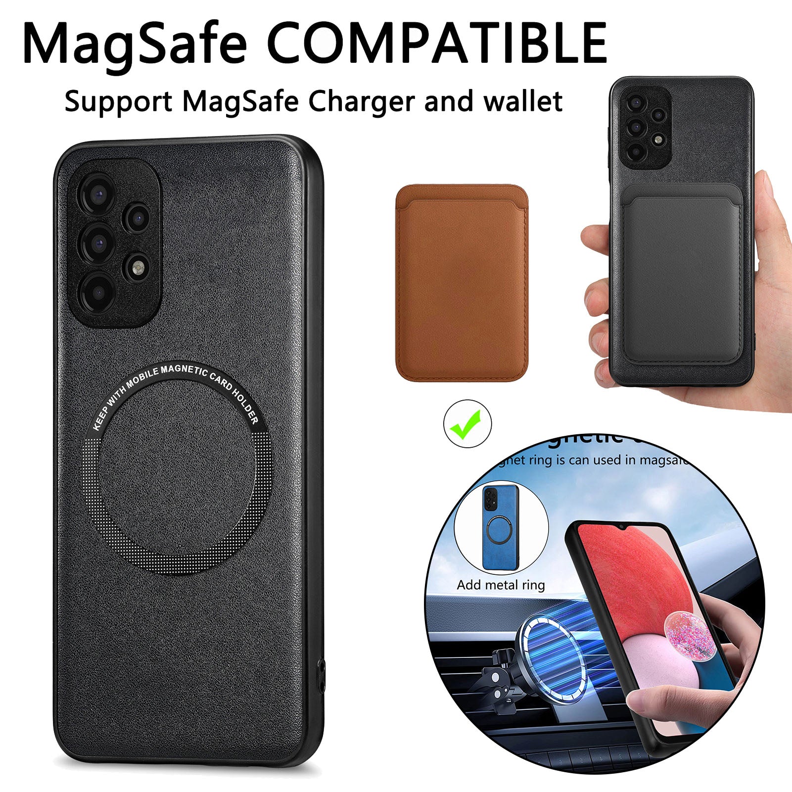 For Samsung Galaxy A13 4G Phone Case Compatible with MagSafe PU Leather Coated PC TPU Cover
