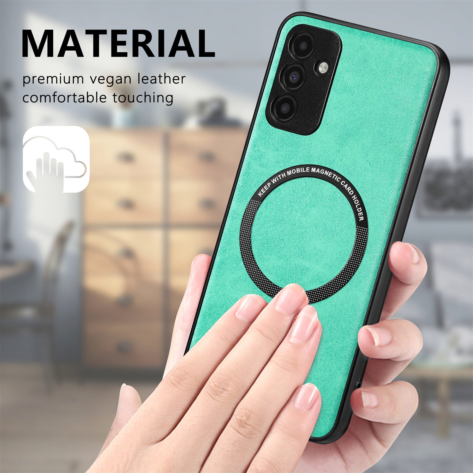 Pouzdro na telefon pro montáž do auta kompatibilní s MagSafe pro Samsung Galaxy A13 5G PU kožený kryt PC TPU s kovovým plechem