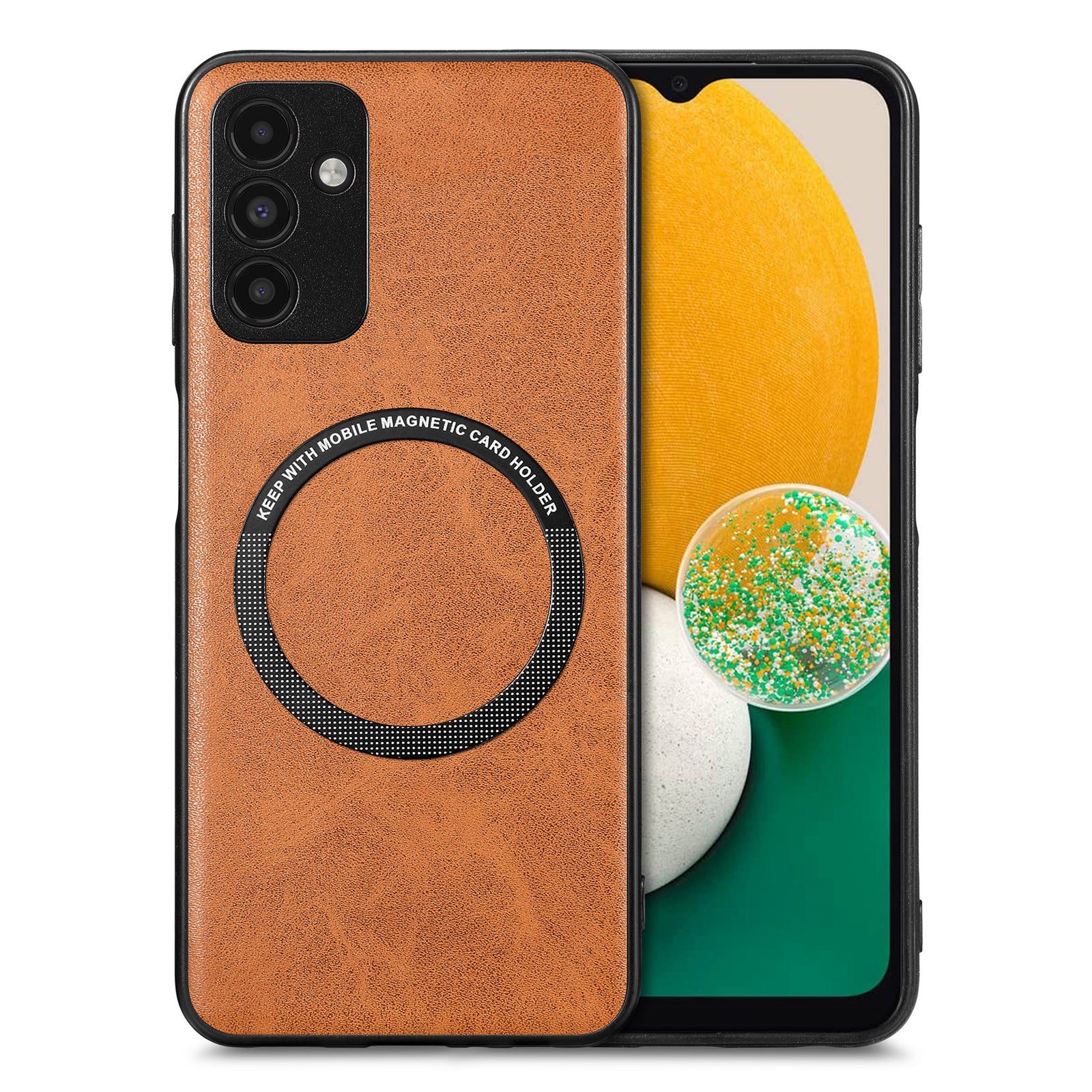 Car Mount Phone Case Compatible with MagSafe for Samsung Galaxy A13 5G PU Leather Coated PC TPU Cover with Metal Sheet