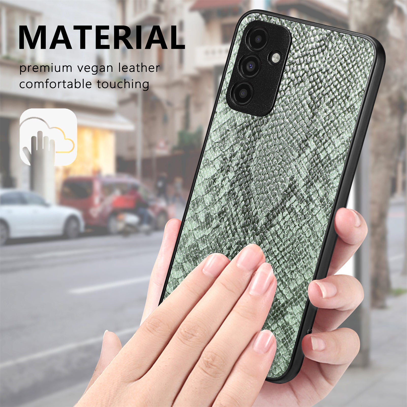 Back Shell for Samsung Galaxy A13 5G Anti-drop Cell Phone Case Snake Texture PU Leather Coated PC TPU Cover