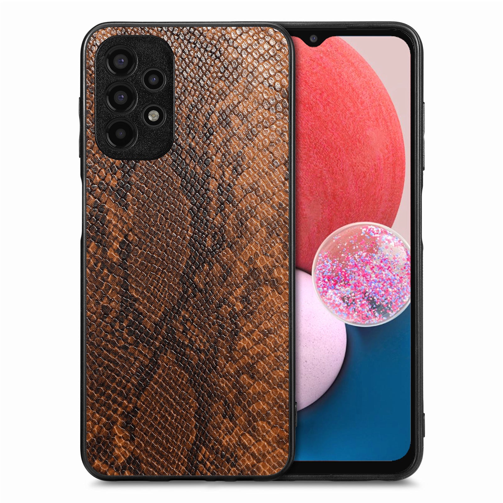 Back Shell for Samsung Galaxy A13 4G Bump Proof Cell Phone Case Snake Texture PU Leather Coated PC TPU Cover