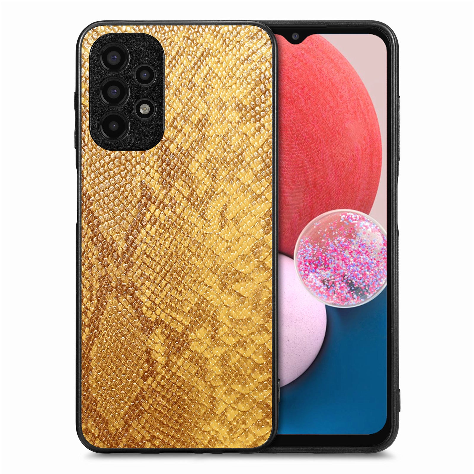 Back Shell for Samsung Galaxy A13 4G Bump Proof Cell Phone Case Snake Texture PU Leather Coated PC TPU Cover