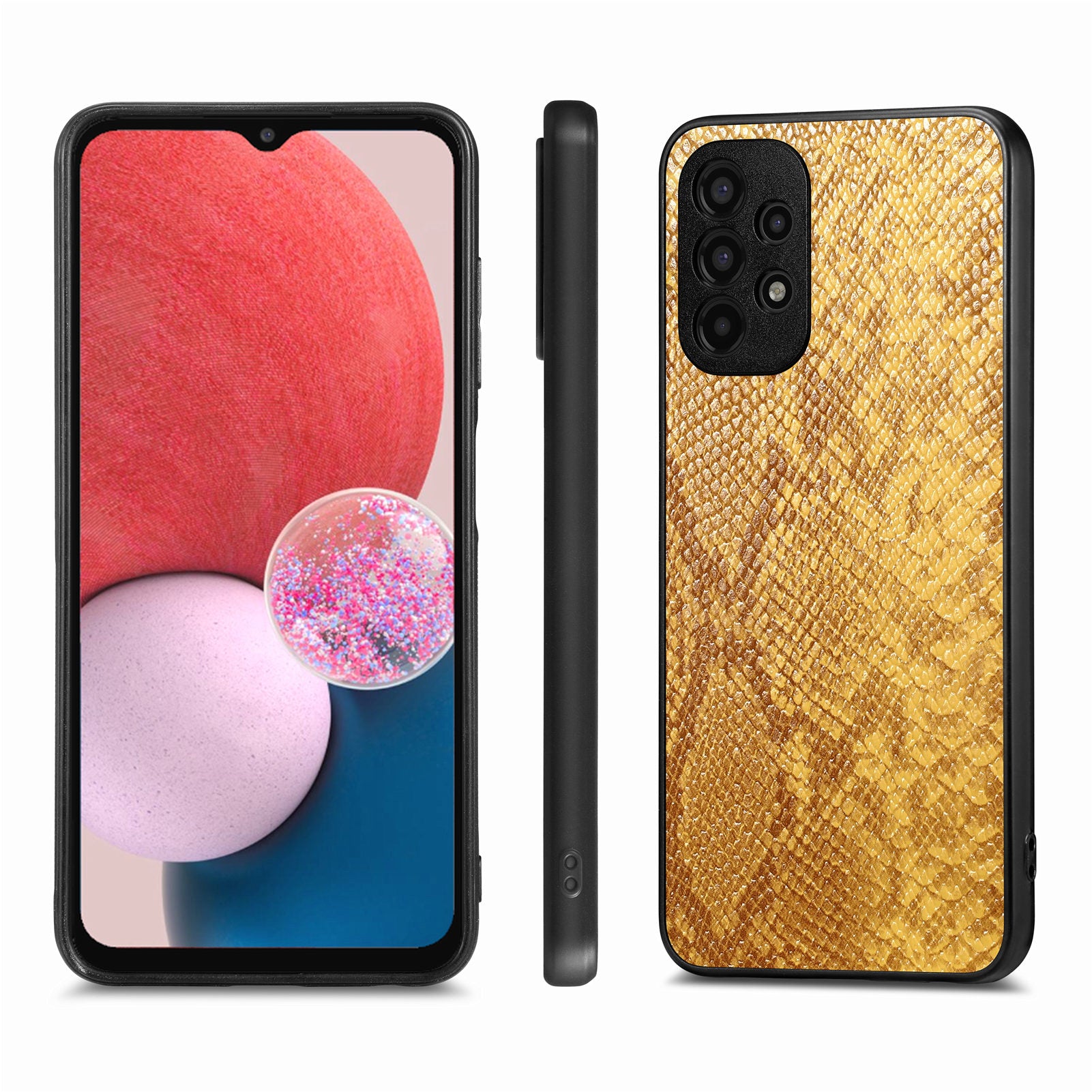 Back Shell for Samsung Galaxy A13 4G Bump Proof Cell Phone Case Snake Texture PU Leather Coated PC TPU Cover