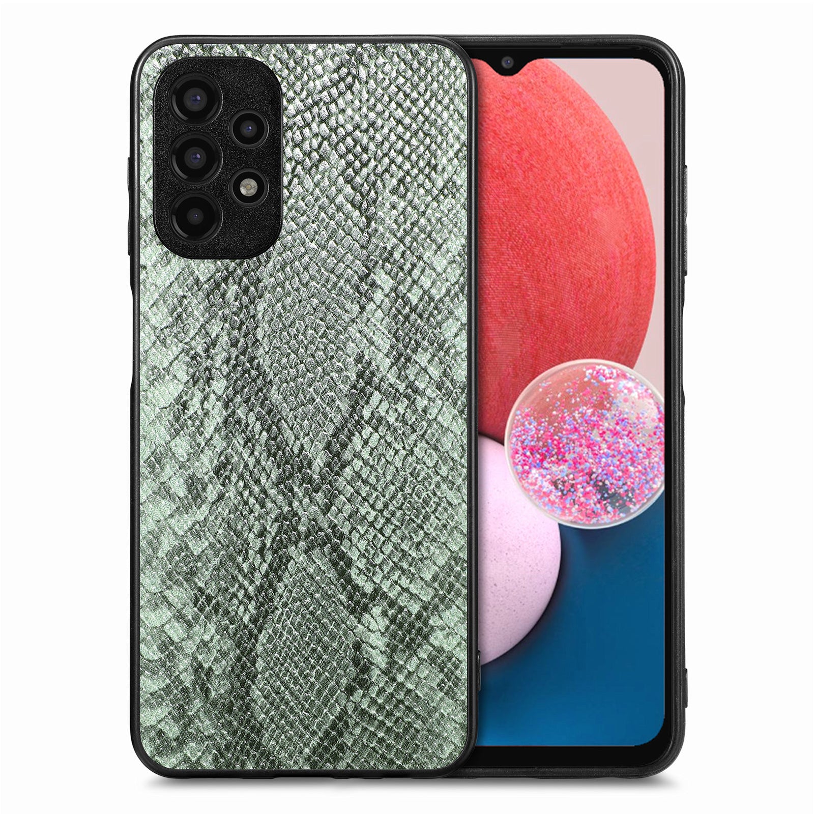 Back Shell for Samsung Galaxy A13 4G Bump Proof Cell Phone Case Snake Texture PU Leather Coated PC TPU Cover