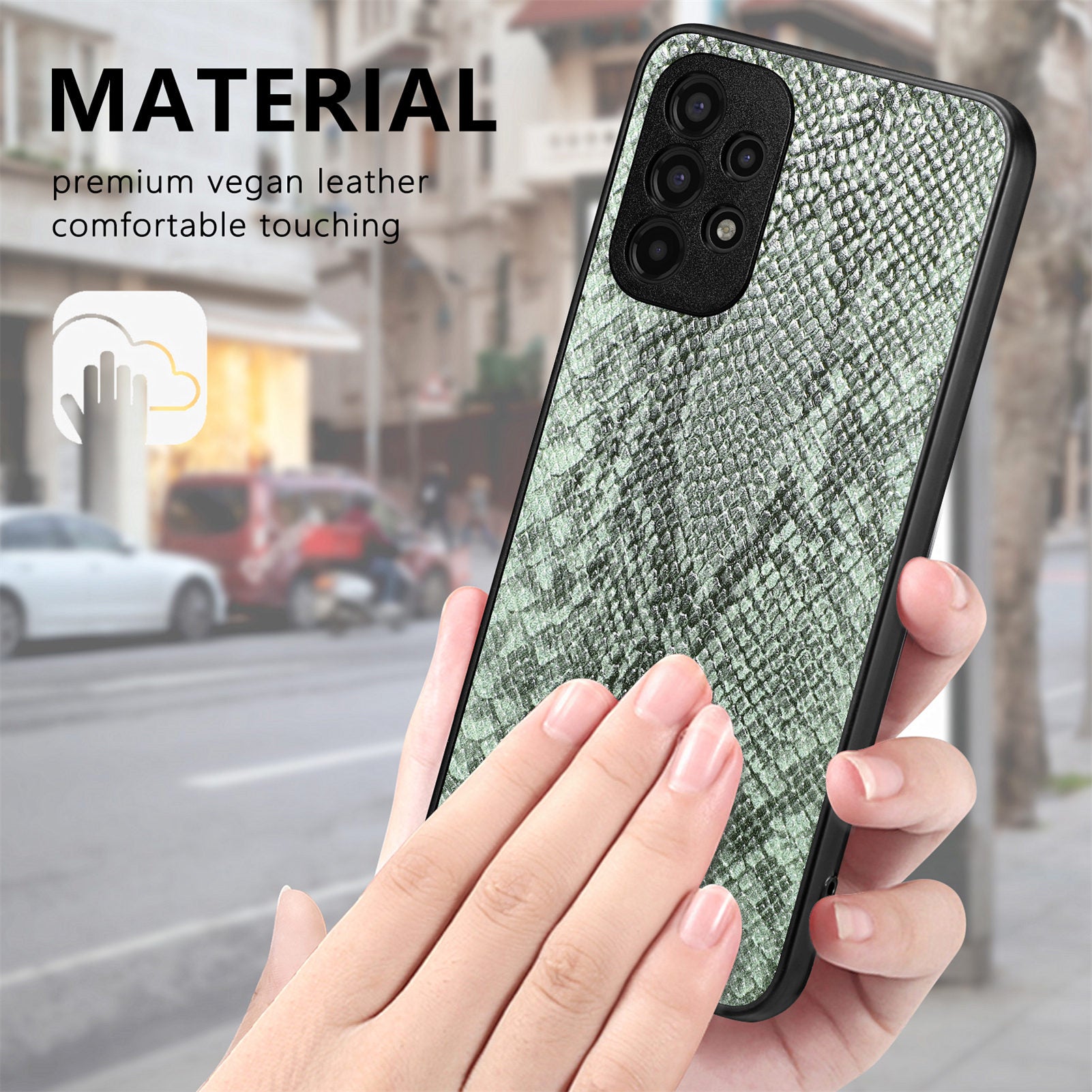 Back Shell for Samsung Galaxy A13 4G Bump Proof Cell Phone Case Snake Texture PU Leather Coated PC TPU Cover