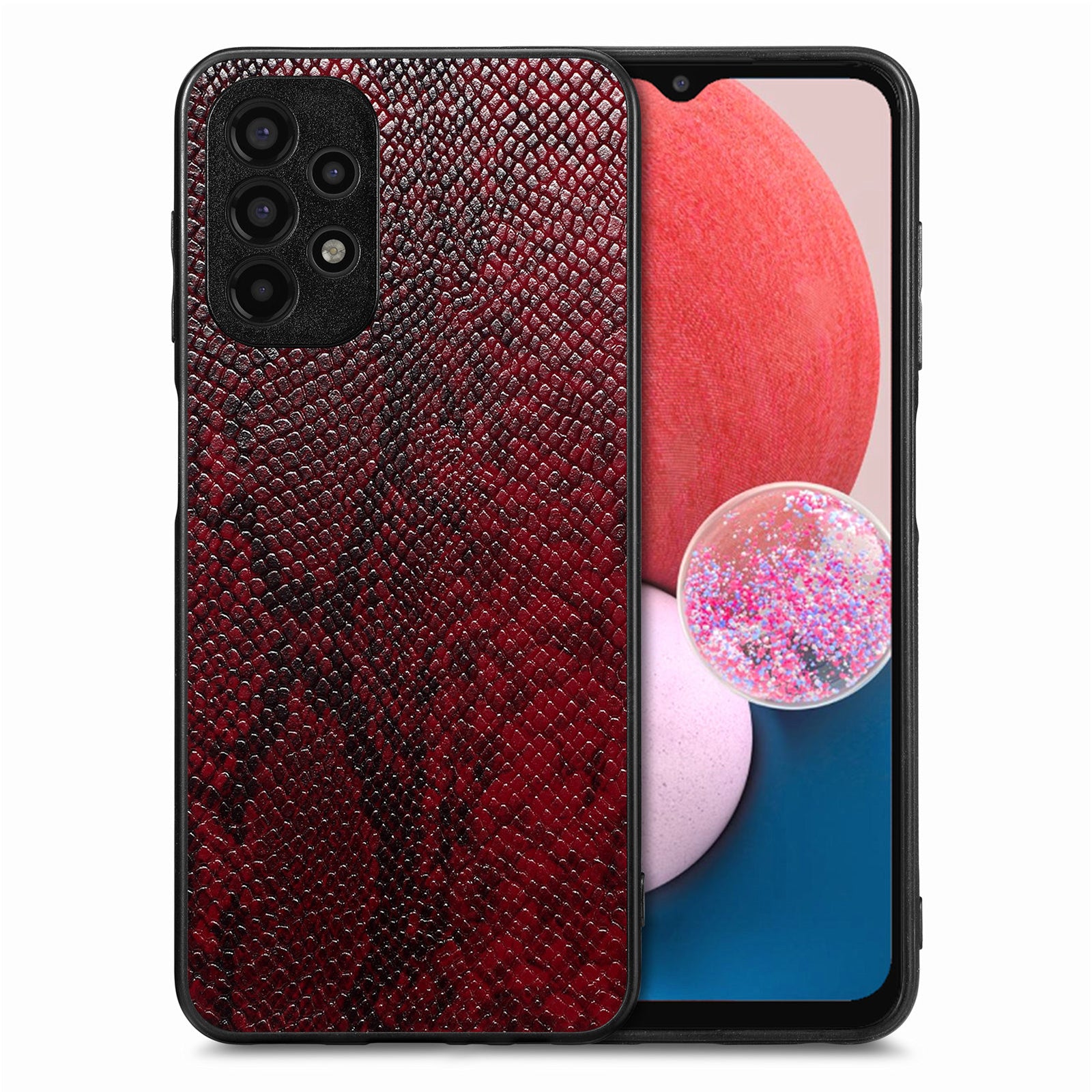 Back Shell for Samsung Galaxy A13 4G Bump Proof Cell Phone Case Snake Texture PU Leather Coated PC TPU Cover